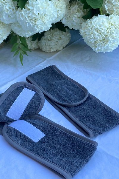 Mokita Home Hair Band Set of 2 Anthracite-Grey Sports Bandana Towel Women & Men Makeup Yoga Spa Velcro Tape Bias