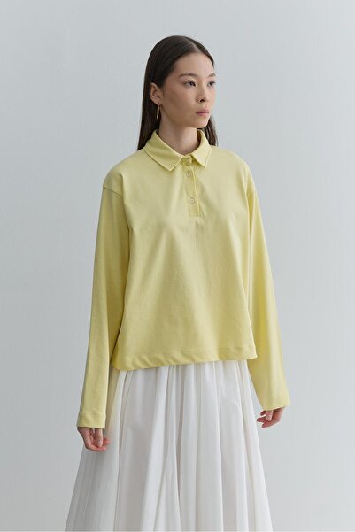 Fahhar Polo Neck Short Sweatshirt Yellow