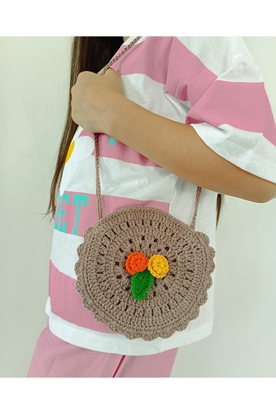 NGA's Örgü bayramlık çocuk çantası, çiçekli yuvarlak bebek çantası, askılı kı...
