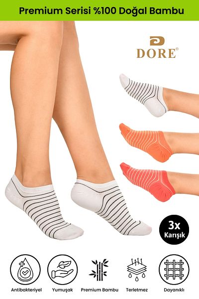 Dore Γνήσιες κάλτσες 3 ζευγαριών Bamboo Ultra Comfort, μαλακές, ελαστικές, χωρίς ραφές, κοντές κάλτσες