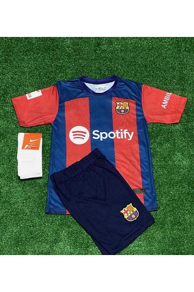 DAYIBALI DÜKKAN DAYIBALI FCB 2023-24 موسم GAVI Home Away طقم جيرسي للأطفال مكون من 4 قطع