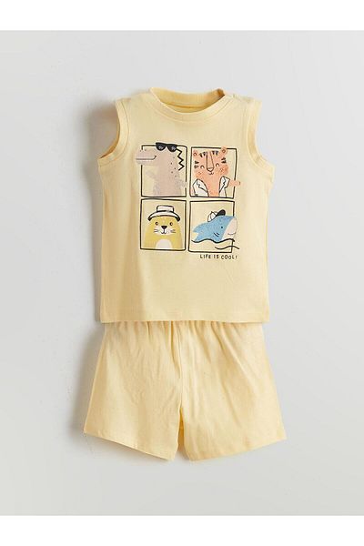 LC Waikiki Lcw Baby Printed Baby Boy Undershirt and Shorts 2-Pack