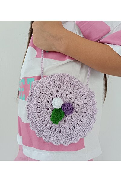 NGA's Örgü bayramlık çocuk çantası, çiçekli yuvarlak bebek çantası, askılı kı...