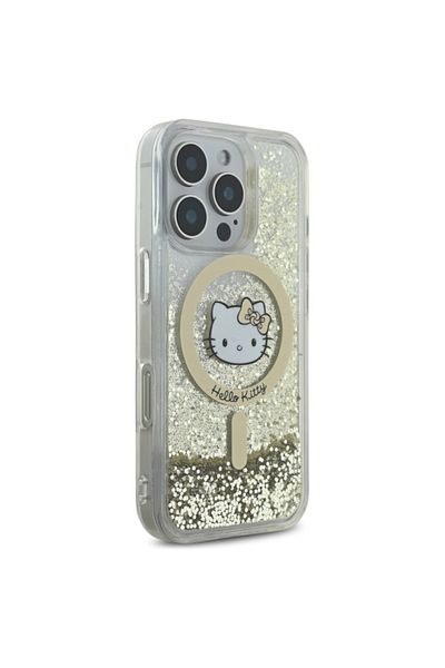 Hello Kitty Carcasă pentru iPhone 16 Pro, cu sclipici lichid, rigidă - albă