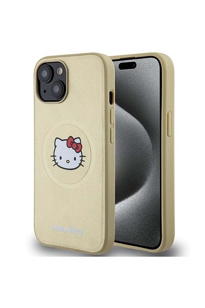 Hello Kitty Case for iPhone 15, Hardcase Leather Kitty Head MagSafe, Hello Kitty - Ecological leather