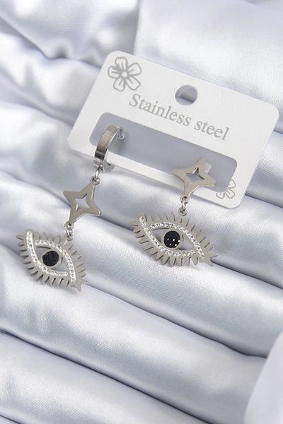 Skygo 316L Steel Silver Color Eye Model Zircon Stone Women's Earrings - TJ-BKP7920