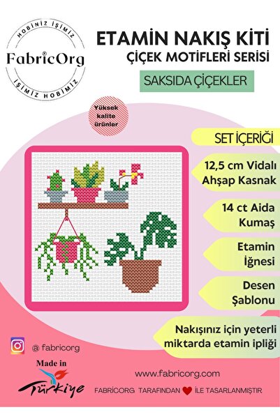 fabricorg طقم تطريز عبر الغرز-إيتامين (زهور في وعاء)