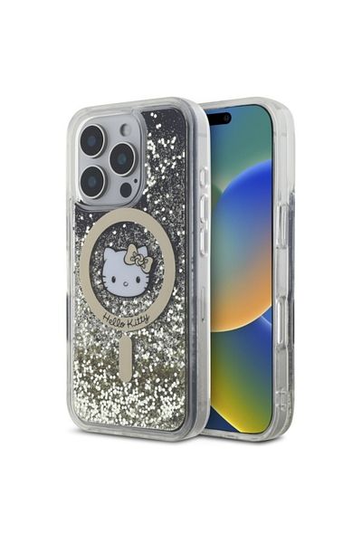 Hello Kitty Case For Iphone 16 Pro, Hardcase Liquid Glitter, - Black