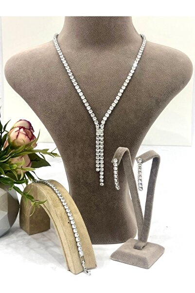 ZİRKONTAŞ Zirkon Taşlı Çelik Silver Model Set (Set5)