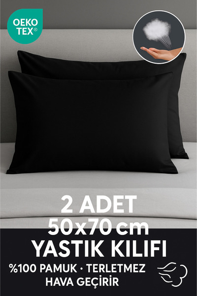 Yamesa 2 komada 100% pamuk 50x70 cm crna jastučnica – protiv znojenja, prozra...
