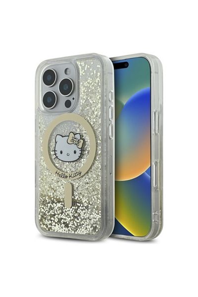 Hello Kitty Carcasă pentru iPhone 16 Pro, cu sclipici lichid, rigidă - albă