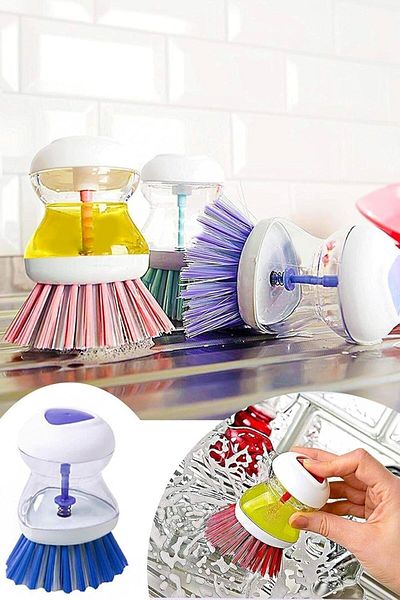 obrigado Dish Brush with Detergent Reservoir – Practical Cleaning Brush with Ergonomic Handle