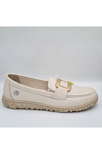 Mammamia D25Ys-7330 Cream Color Genuine Leather Anatomical Insole Women's Daily Casual Shoes