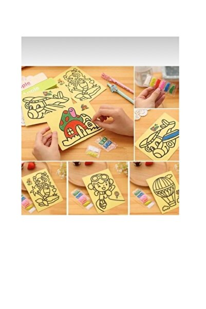 abnturk A4 Kağıdı Boyutunda Kum Boyama Seti 9 Farklı Renkli Kum Eğlenceli Akt...