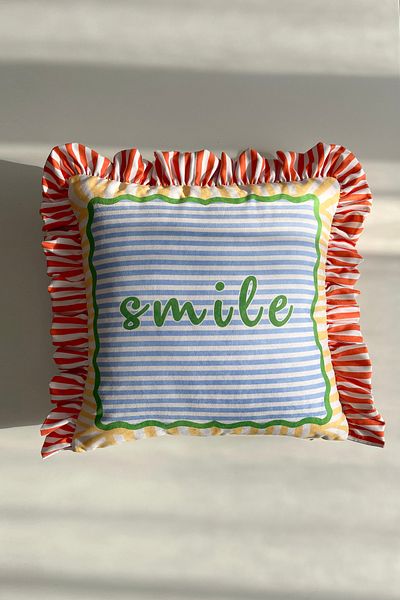 RİTMOHOME Smile Striped Frilly Vintage, Country, Scandinavian, Bohemian 50x50 Διακοσμητικό Μαξιλάρι (ΓΕΜΙΣΜΕΝΟ ΕΣΩΤΕΡΙΚΟ)