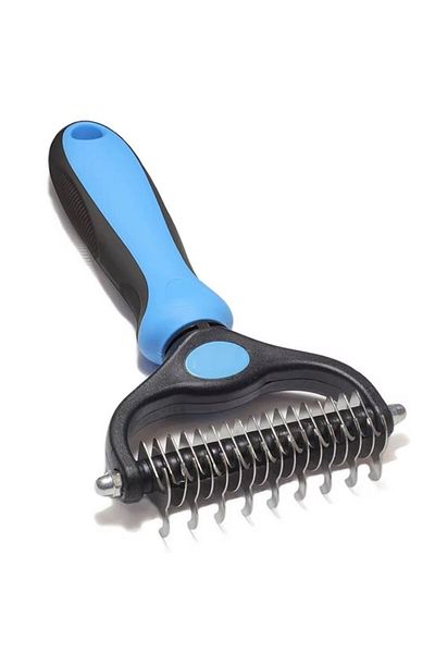 REDz Accessories Perie de descurcat pentru animale, lamă dublă, dinți metalici, albastră