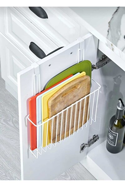 METALAY Metal Cutting Board Organizer with Hanger White - Magazine Holder Magazine Organizer