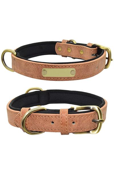 REDz Accessories Zgardă retro pentru câini, etichetă personalizabilă, mărime M, lungime 42 cm, aspect piele, maro