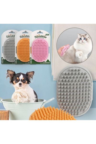 REDz Accessories Perie de baie pentru animale de companie, masaj și periere, mâner reglabil, silicon, gri