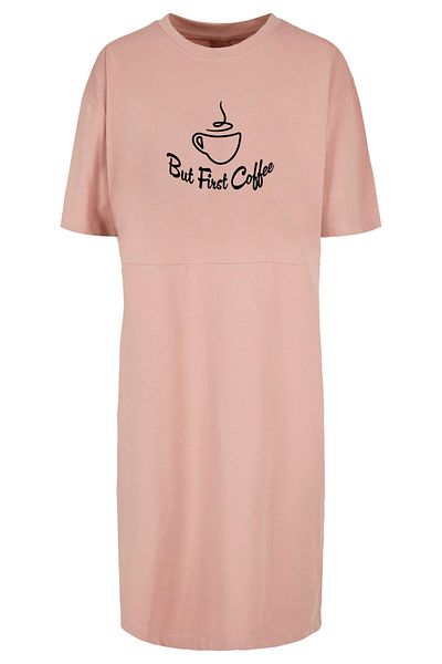 Merchcode Damen Ladies But First Coffee Oversized Slit Tee Dress