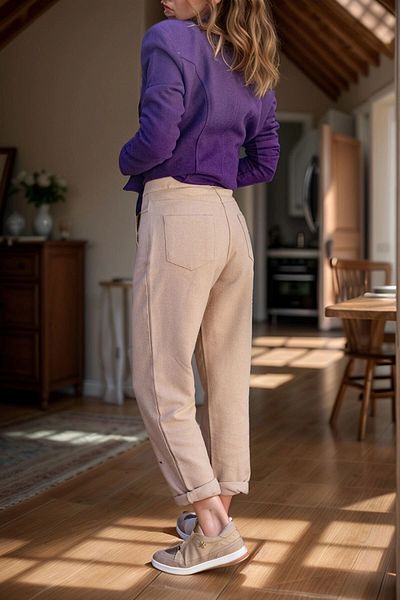 bacc Women's Beige Self Patterned Stitch High Waist Pocket Pleated Trousers Bcbsk-25700-3448