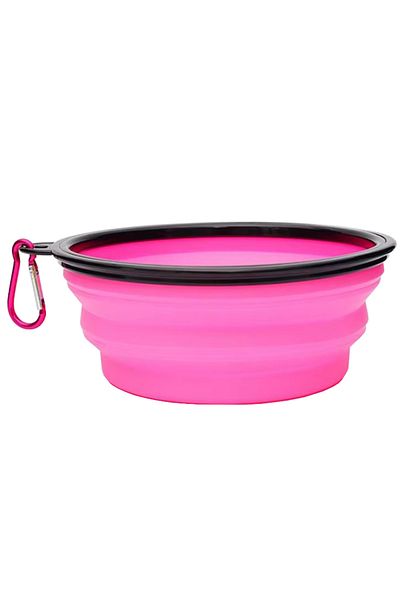 REDz Accessories Bol pliabil pentru animale de companie, capacitate 650 ml, carabină integrată, silicon, roz