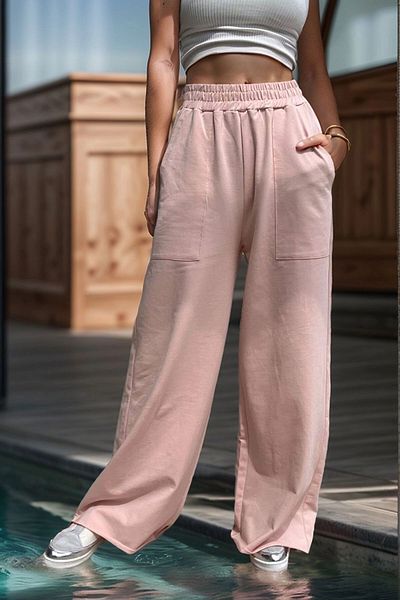 bacc Women's Powder High Waist Elastic Waist Trousers Bcbsk-25700-3465