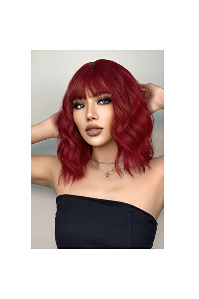 animis beauty Peruca bob Burgundy / Visinie par mediu ondulat, fibra sintetica cu aspect natural, 36 cm