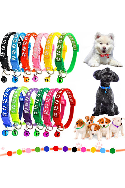 REDz Accessories Bell Collar for Small Animals, Size S, Paw Design, Buckle Closure, Textile, Light Pink