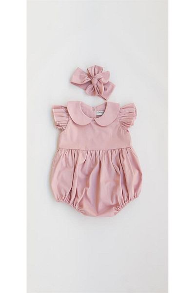 ikokokids Baby Girl Pink Baby Collar Ruffled Sleeve Detail Shorts Jumpsuit