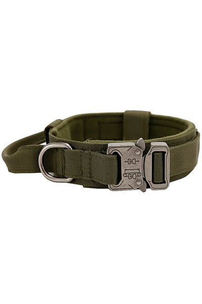 REDz Accessories Zgardă pentru câini Militari, Mâner de control, Mărime L, Închidere tip arici și cataramă, Material textil, Kaki