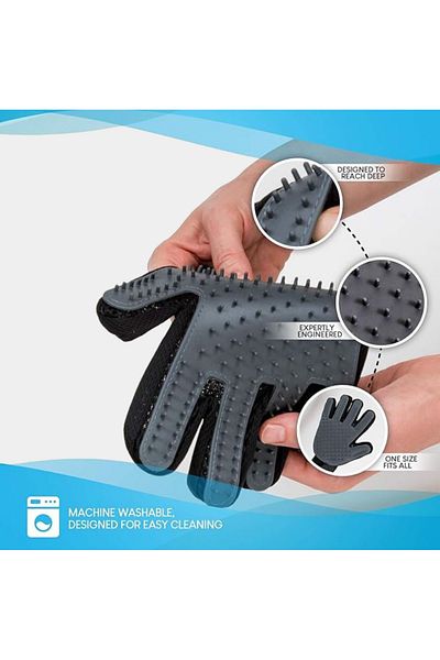 REDz Accessories Mănușă de periat animale, prindere cu velcro, reglabilă, cauciuc, gri