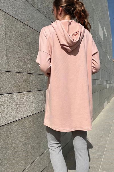 bacc Women's Powder Hooded Kangaroo Pocket Long Loose Sweatshirt Bcbsk-25700-3476