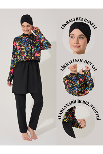 myfirstsea Kadın Jileli Crop Model 3 Parça (BONE, TUNİK, TAYT) Tesettür Mayo