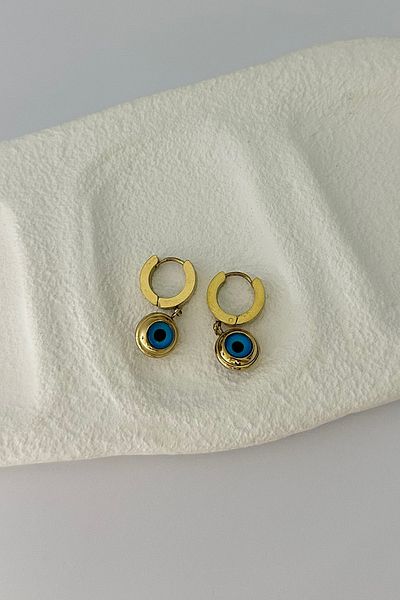 DELEIZA ACCESSORY Steel Gold Evil Eye Bead Dangle Earrings