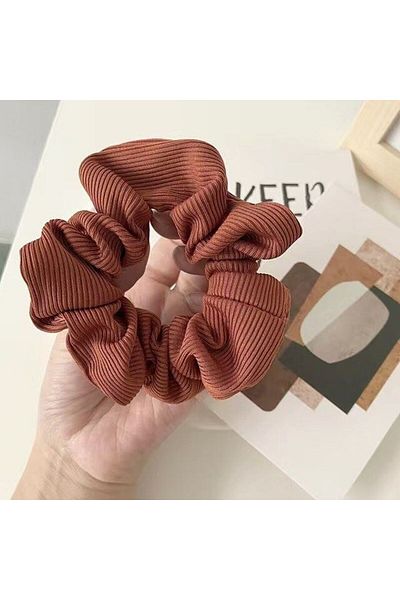 REDz Accessories Textured scrunchie, Velvet coral fleece, Hair elastic, Brown