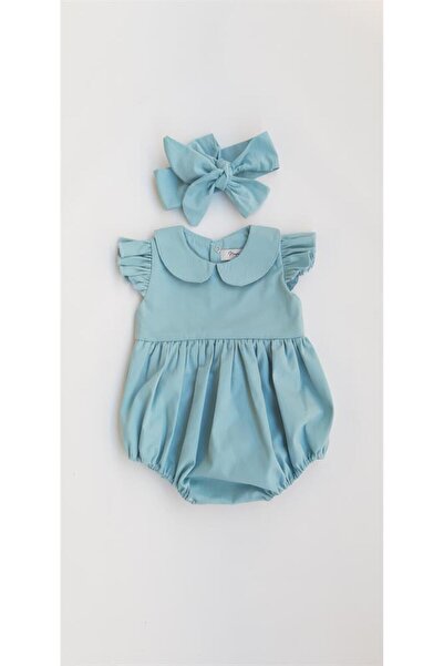 ikokokids Kız Bebek Mavi Bebe Yaka Fırfırlı Kol Detayı Şort Tulum