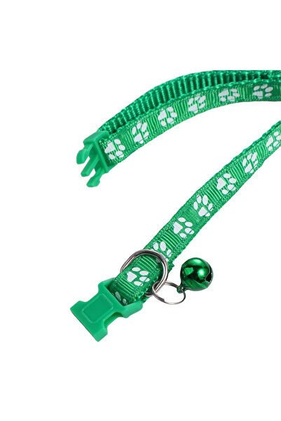 REDz Accessories Bell Collar for Small Animals, Size S, Paw Design, Buckle Closure, Textile, Dark Green