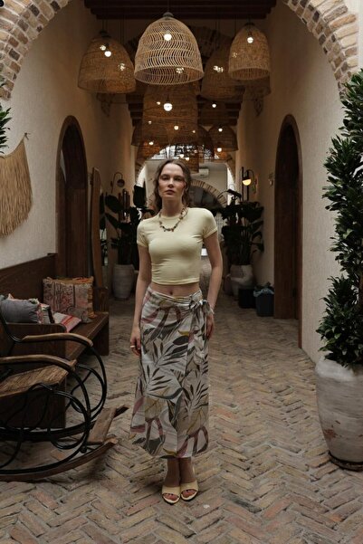 Gökyüzü Moda Fusta din viscoză cu model - gri