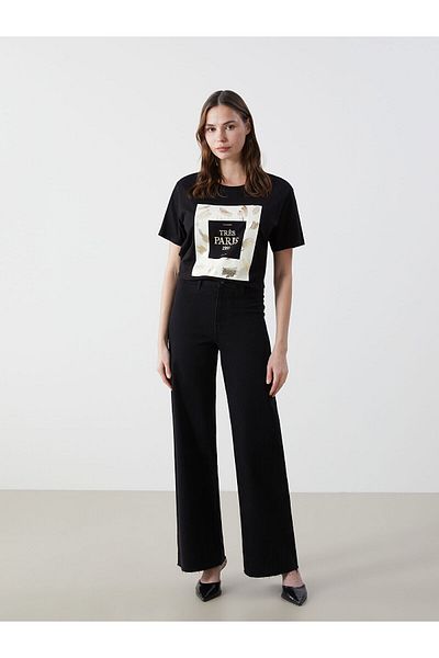 LC Waikiki Tricou de damă cu decolteu cu imprimeu Paris
