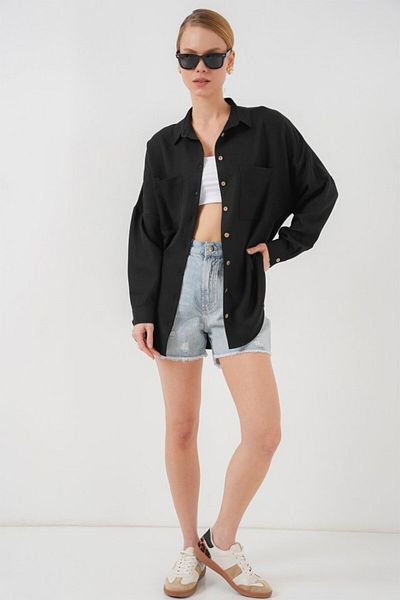 fh fashionhere Cămașă de in oversize MyTerrax 20126 - neagră