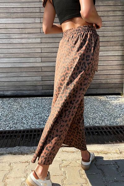 bacc Leopard Self Patterned Gabardine Double Pocket Elastic Waist Long Skirt Bcbsk-25700-3553