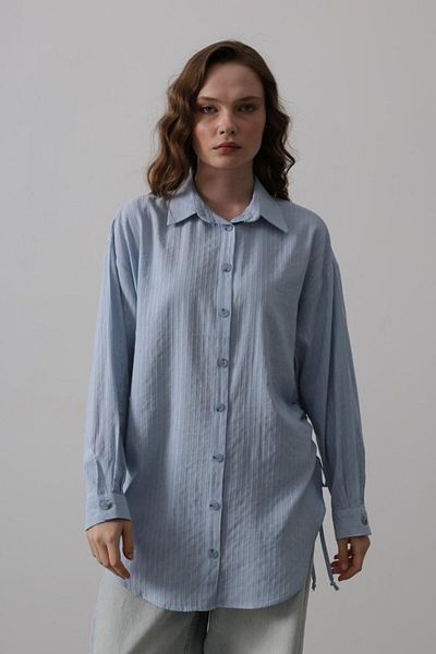 MODAVERA Side Drawstring Tunic Shirt - Baby Blue