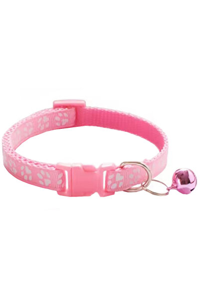 REDz Accessories Bell Collar for Small Animals, Size S, Paw Design, Buckle Closure, Textile, Light Pink