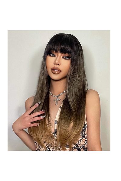 animis beauty SATEN Ombre wig, synthetic fiber with natural appearance, long straight hair, with bangs, 60 cm