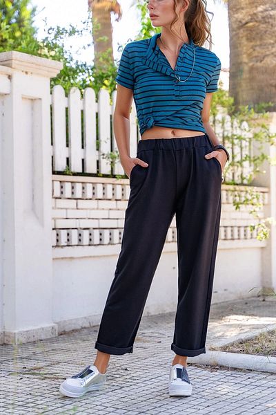 bacc Women's Black Elastic Waist Double Pocket Comfortable Fit Pants Bcbsk-25700-3526