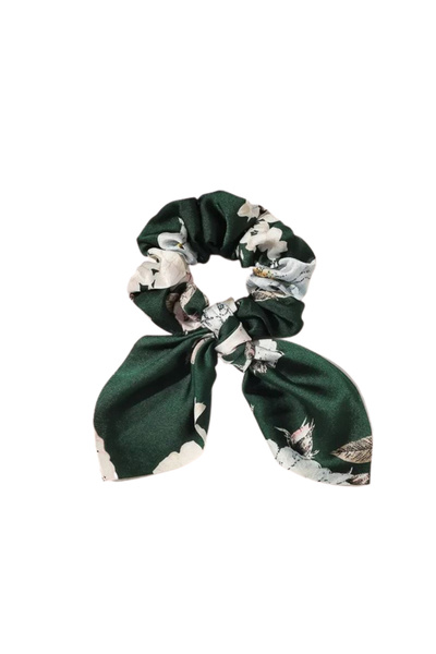 REDz Accessories Elastic de păr cu fundă, satin, model floral, verde
