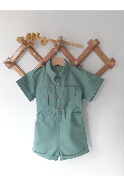 ikokokids Baby Boy Green Scout Shorts Overalls