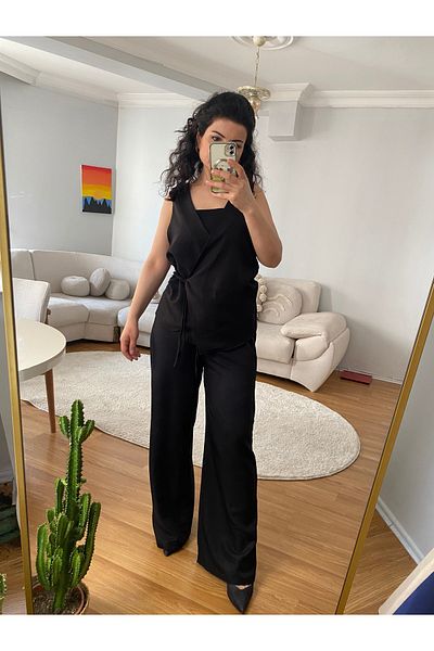 ronox Women's Sofia Linen Cross Lacing Detailed Vest Pants Suit