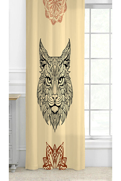 GREENDECOR Mandala Cat Arslan Hippie Yoga Meditation Ethnic Antique Patterned Digital Printed (Single Wing) Background Curtain